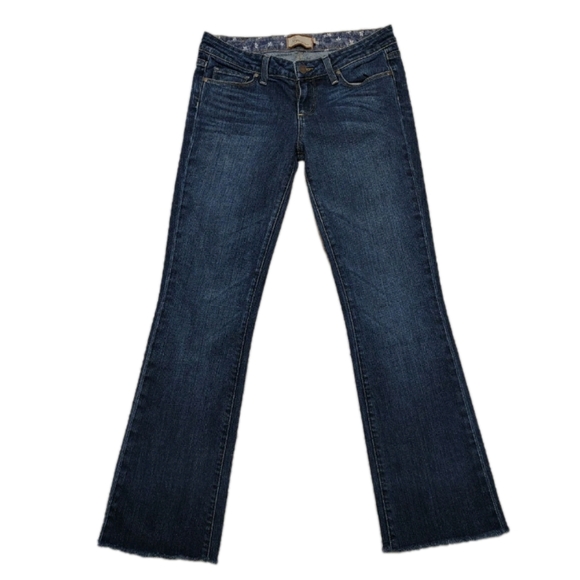 PAIGE Benedict Canyon Classic Rise Peg Leg Medium/Dark Wash Ladies 27 Raw Hem - Picture 1 of 5